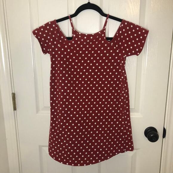 Forever 21 Red w/ White Polka Dots Cold Shoulder Girls Dress - Girl's 11/12 - Picture 5 of 5
